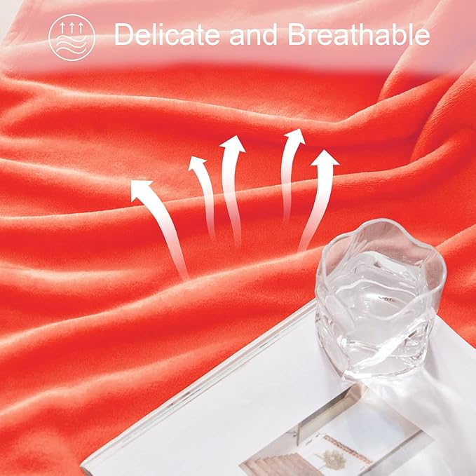Exclusivo Mezcla Fleece Blanket Twin Size for Bed, Super Soft and Warm, All Season Use, Cozy, Plush, Lightweight, 90x66 Inches, Coral Orange