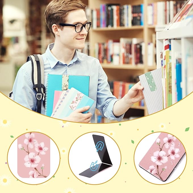 48 Pieces Floral Magnetic Bookmark Book Marker Clip Sublimation Bookmarks, Magnetic Page Markers Clips for Kids Students Teachers Classroom Office Reading Book Lovers Supplies