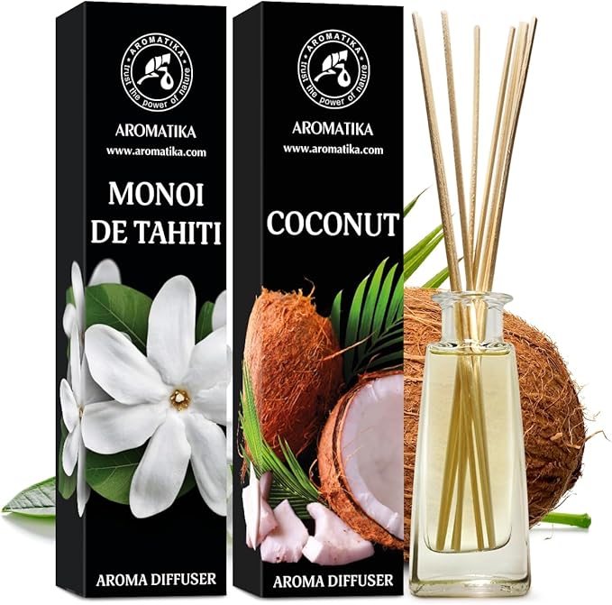 Reed Diffuser Monoi de Tahiti and Coconut - 2x3.4 Fl Oz - Reed Diffuser - Room Fragrance - Home Fragrance - Air Freshener - SPA - Home - Office - Fitness Club