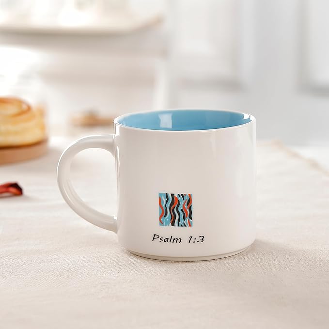 Christian Ceramic Coffee Mug with Psalm 1:3 - "A tree planted by the rivers of water Inspirational Floral Design, Faith-Based Gift for Friends & Loved Ones - 15 oz