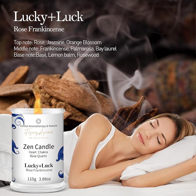 APSARAS Luck+Lucky Scented Candles,Rose Frankincense Aromatherapy Spring Candle Sets for Women Zen Gift for Bathroom,Jar Non Toxic Soy Candles for Home Scented, 36 Hours Burn Time