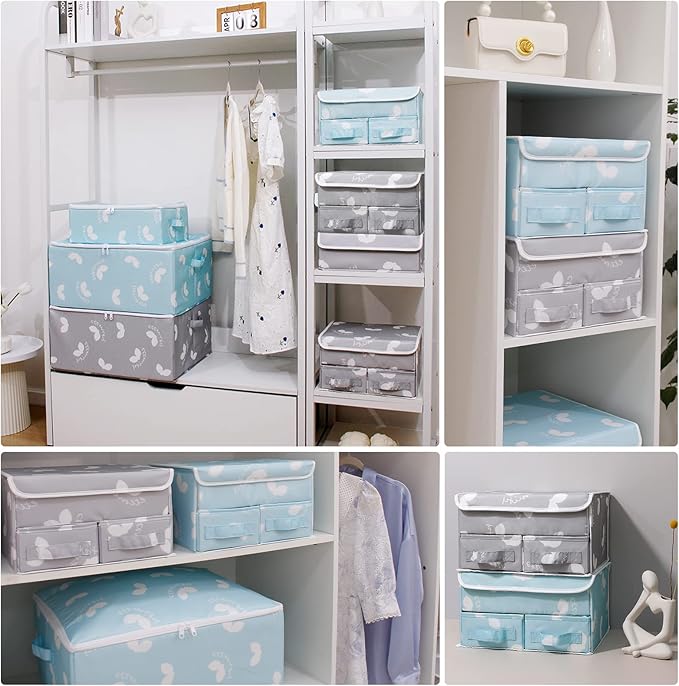 Sock Underwear Drawer Divider - Closet Organizers and Dresser Organizer Wardrobe Clothes Box Storage Bins with Lid for Bra, Leggings, Shirt, Panty (1 Pack, Grey)