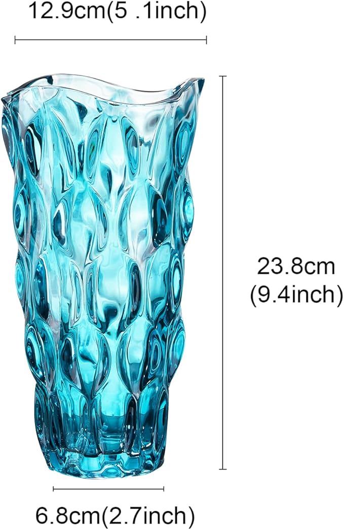 CEMABT Glass Vases for Flowers,Thickened 3.4 lb Morden vases for Tables Centerpieces, vase for Home Decor, Crystal,Colorful,Vintage and Clear Rose Large Vases Christmas Day Gifts(Blue)