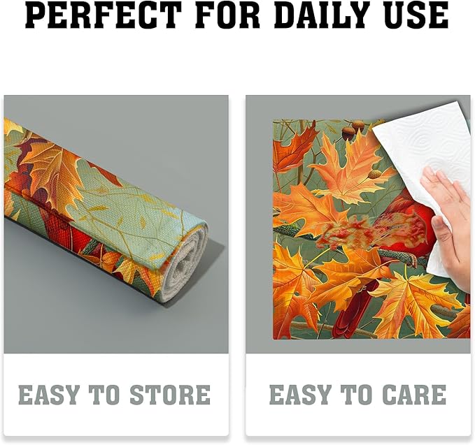 Giwawa Fall Birds Placemats Set of 4, 12"x18" Autumn Trees Maple Leaves Chestnuts Table Mats, Thanksgiving Harvest Heat Resistant Washable Linen Place Mat for Kitchen Dining Holiday Party Decor