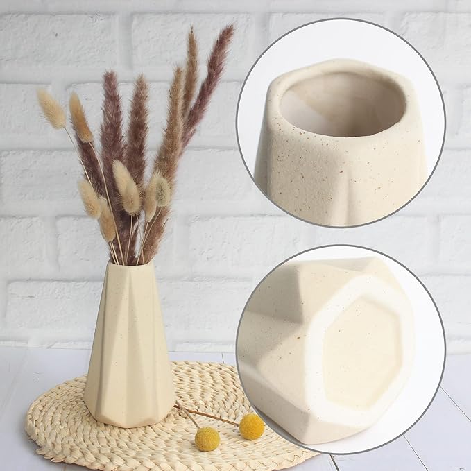 YANLING 6 Pack Light Yellow Ceramic Vases for Pampas Grass, 6 inch Modern Vase for Flowers Boho Vases for Home Decor, Minimalism Style for Modern Table Shelf Wedding Office Bedroom