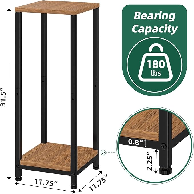 Simple Trending Plant Stand Indoor Corner Tall 2 Tier Metal Modern Flower Plant Shelf Holder, Heavy Duty Wood Storage Stand 2 Tier Black