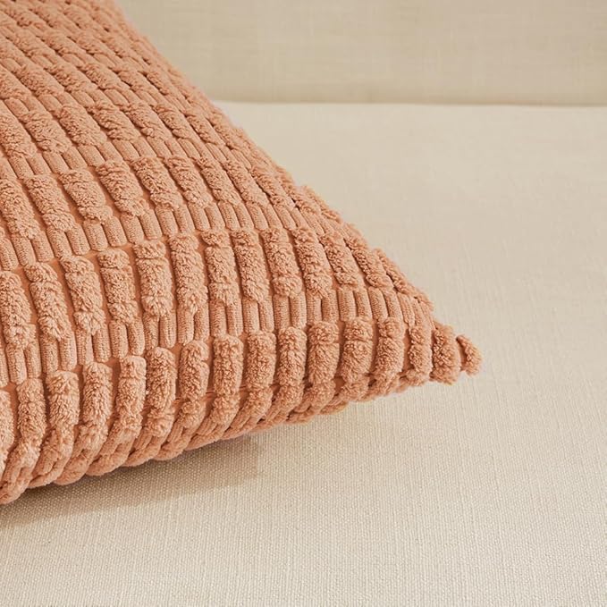 Fancy Homi 4 Packs Peach Decorative Throw Pillow Covers 24x24 Inch for Living Room Couch Bed, Rustic Modern Farmhouse Boho Home Decor, Soft Plush Corduroy Cute Square Accent Cushion Case 60x60 cm