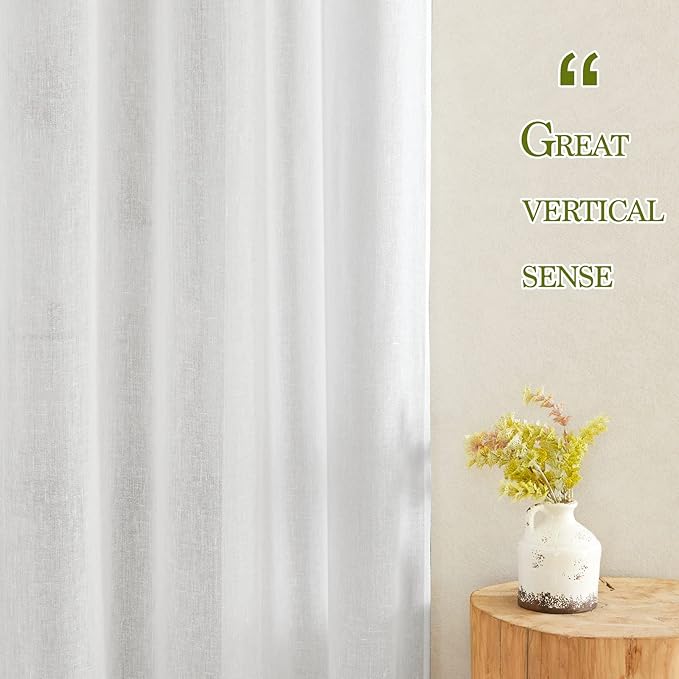 NICETOWN White Linen Curtains 144 inch Length 2 Panels, Grommet Linen Weave Curtains & Drapes Privacy with Light Filtering Window Treatments for Bedroom/Living Room, W52 x L144, 2 Panels