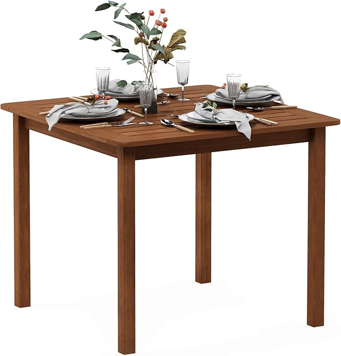 Furinno FG18006 Tioman Hardwood Patio Furniture Square Table with Umbrella Hole, Natural, 35.4"D x 35.4"W x 29.2"H