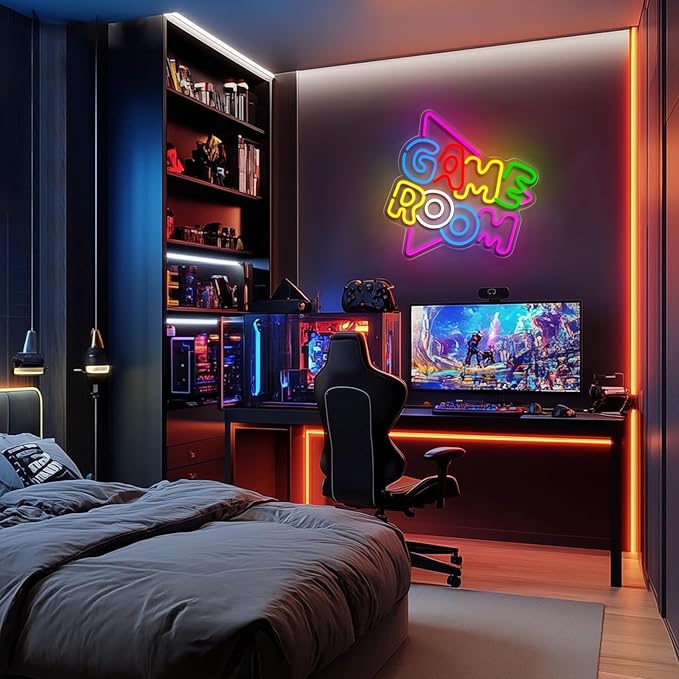 Gamer Neon Sign for Gamer Room Decor, USB Powered Dimmable Colorful Led Gaming Neon Signs for Boys Room