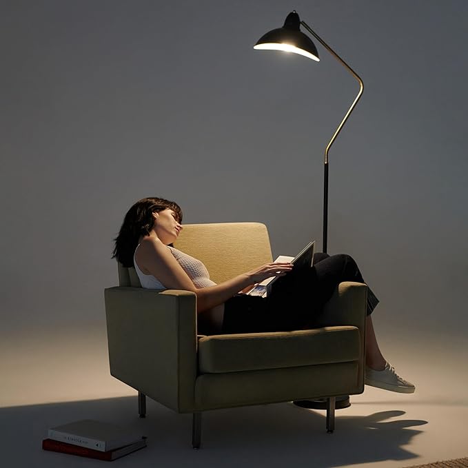 Brightech Swoop LED Floor Lamp - Tall, Adjustable Head for Reading, Over Chair in Living Rooms, Offices & Bedrooms - Modern Standing Light with Heavy Base, Stunning Decor