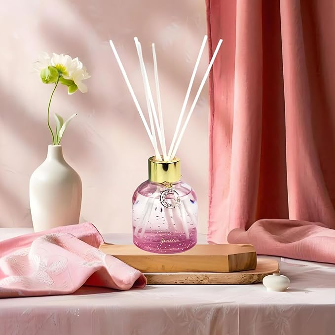 Reed Diffuser Set, Pretty Valley Home Diffuser 80Ml / 2.7 fl OZ Gift Box - Includes Reed Diffuser Sticks, Long Lasting Fragrance Oil and Glass Bottle for Office Living Room Decor (Jasmine)