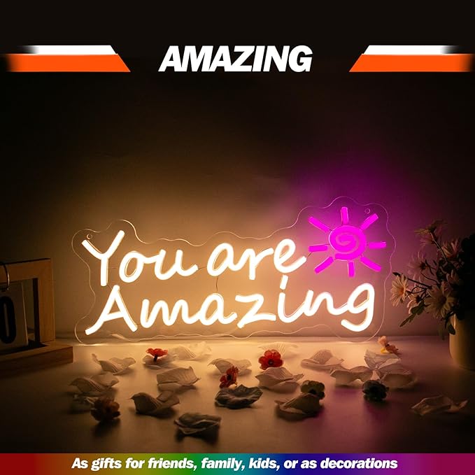 Goneons You Are Amazing Neon Sign for Wall Decor,Dimmable USB Powered Warm White LED Neon Light for Bedroom Classroom Bar Pub Club Party Birthday Gift(15.75"*6.3")