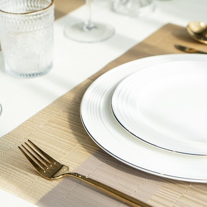 Placemats Set of 12 Vinyl/Plastic Woven Place Mats for Kitchen Table Indoor/Outdoor Washable Placemat Wipeable Dining Table Mats (Ombre Glod,12)