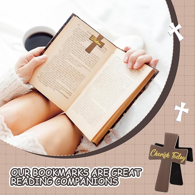 Outus 48 Pieces Magnetic Christian Religious Cross Bookmark Religious Bible Verses Bookmarks Magnetic Page Clips for Women Student School Reading Gifts, 16 Styles (Brown Style)