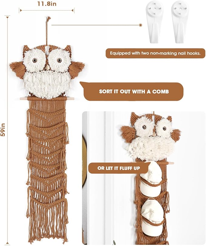 AceList Large Owl Decor - Handcrafted Macrame Hat Hangers for Wall and Door - Stylish Hat Organizer for Baseball Caps, Macrame Wall Hanging for Bedroom, Living Room, Kitchen Decor