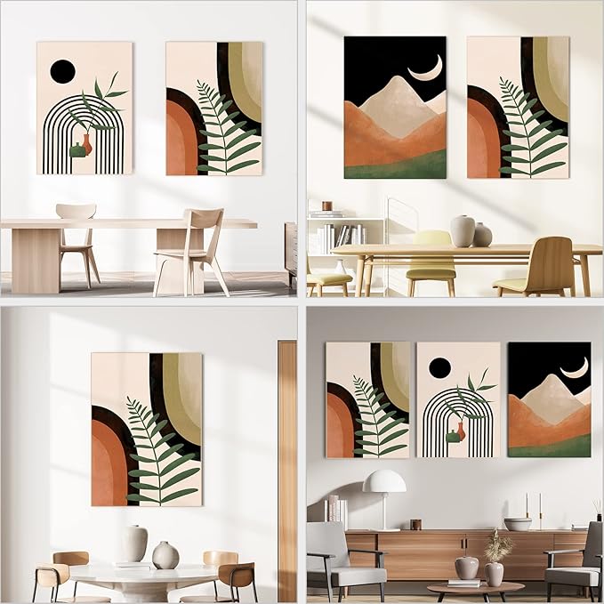Gisipameis Large Framed Canvas Boho Wall Art Set of 3, Mid Century Modern 16" x 24", Minimalist Black Beige Neutral Abstract Geometric Prints Room Posters for Living Room Bathroom