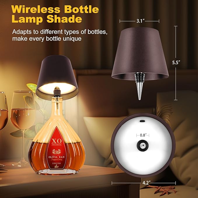 Wireless Bottle Lamp, 2025 New 3 Color Rechargeable Wine Bottle Lights for Bars Restaurants (Brown, 1PC)