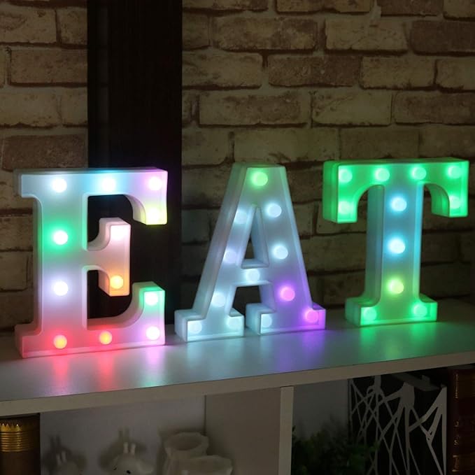 Pooqla Colorful LED Marquee Letter Lights with Remote – Light Up Marquee Signs – Party Bar Letters with Lights Decorations for The Home - Multicolor T