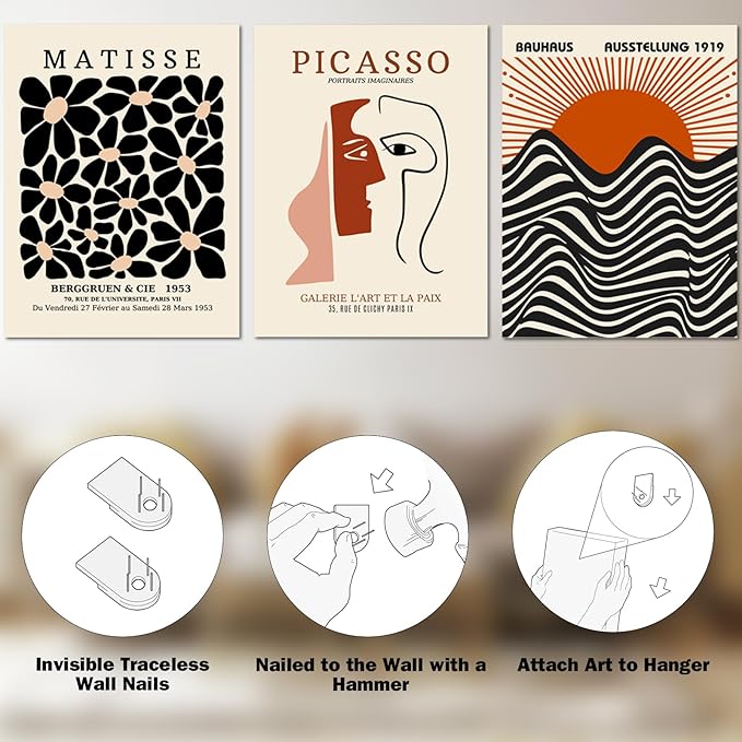 FAEKSUR Framed Matisse Wall Art Set of 3, Abstract Matisse Canvas Wall Art Decor for Living Room, Minimalist Home Decor for Bedroom, Bathroom, Aesthetic Room, Office and Gallery