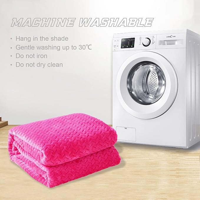 Exclusivo Mezcla Hot Pink Fleece Throw Blanket for Couch and Bed, 50x70 Inches Soft Cozy Jacquard Flannel Blankets, Lightweight Fuzzy Plush Warm Throws for All Seasons