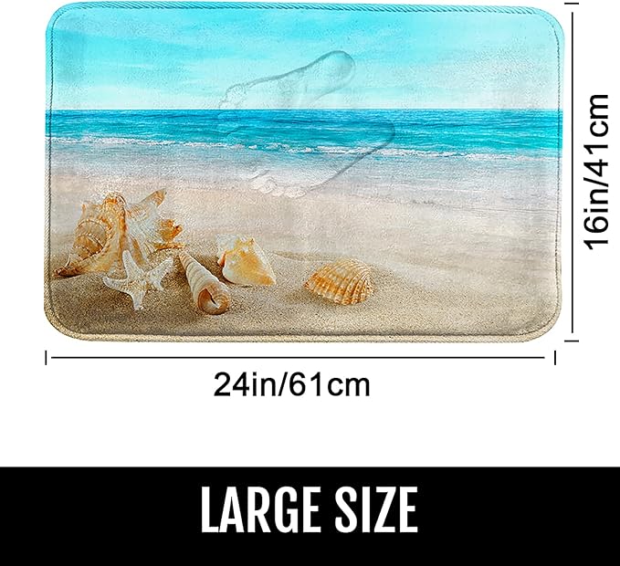 Britimes Bath Mat for Bathroom, Blue Beach Starfish Sea Washable Cover Floor Rug Carpets Floor Mat Bathroom Decorations 16x24 Inches for Kitchen Bedroom Indoor