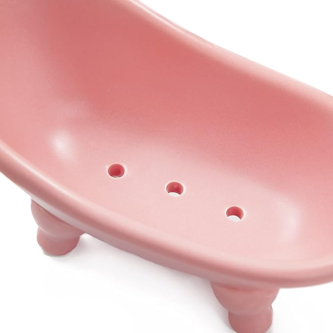 1 Piece 5.6" Colorful Ceramic Mini Clawfoot Bathtub Soap Dish Decortative Soap Dish Small Planter Makeup Organizer Container Hamster Bathtub(Pink)