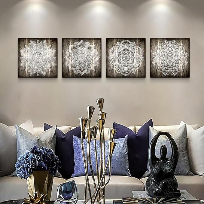 Canvas Wall Art For Bedroom Wall Decor For Living Room Black And White Abstract Paintings Modern 4 Piece Framed Retro Pattern Canvas Art Bathroom Prints Ready To Hang Pictures For Home Decorations