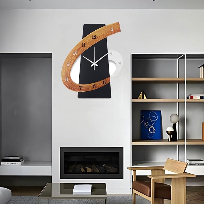 Modern Large Decorative Wall Clock,17 inch Black Silent Non-Ticking Nordic Metal Wall Clocks for Living Room Home Kitchen Bedroom Cafes Office Staircase,Arabic Numerals Quartz Clock(35x44cm)