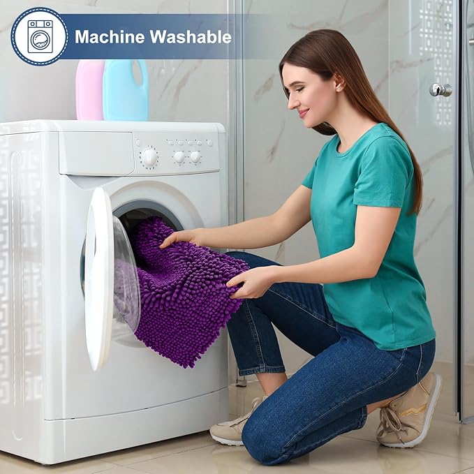 Smiry Luxury Chenille Toilet Rugs U-Shaped 24x20, Soft Absorbent Non-Slip Contour Bathroom Rugs for Toilet, Machine Washable Contoured Bath Mats, Violet