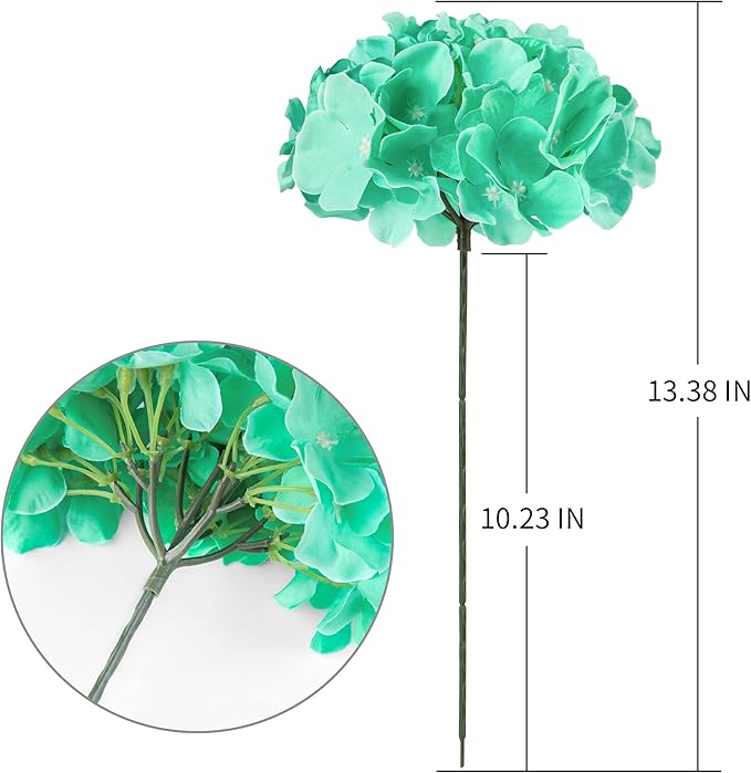 Flojery Tiffany Silk Hydrangea Heads Artificial Flowers Heads with Stems for Home Wedding Decor,Pack of 10 (Tiffany)