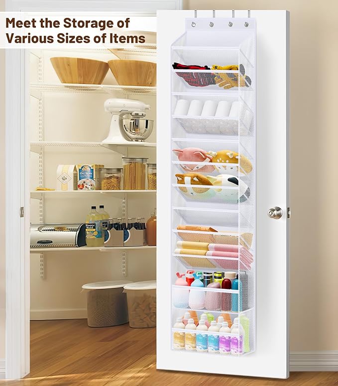 MISSLO 12 Tier Over the Door Shoe Organizer Hanging Shoe Rack for Closet Storage Sneaker Holder for Door Fit 24 Pairs Sandals, Heels, Boots (White)