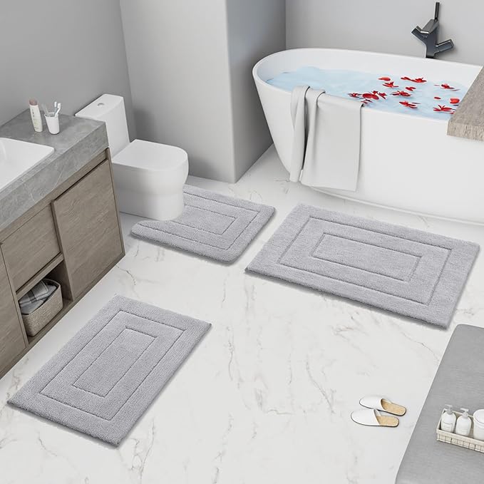 Buganda Bathroom Rugs, 47" x 24", Soft and Absorbent Microfiber Bath Rugs, Non-Slip Shaggy Shower Carpet, Machine Wash Dry Bath Mats for Bathroom Floor, Tub and Shower, Grey