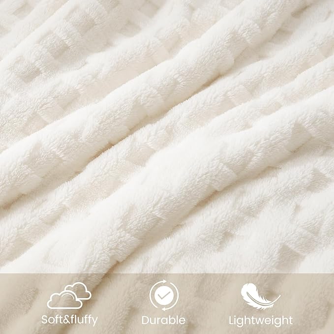 Cozy Bliss Soft Queen Size Waffle Blanket - Lightweight Cozy Blankets Gift for Women,Cute Checkered Throws Blanket for Bed, Couch and Sofa,Ivory,90x90 Inches
