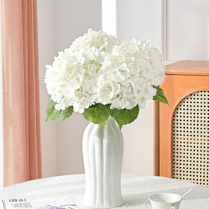 MARTINE MALL 3Pcs 21in Hydrangea Artificial Flowers, Latex Real Touch Hydrangeas Lifelike Large Hydrangea Flowers for Home Decor Party Arrangements Wedding Bouquets Centerpieces (White)