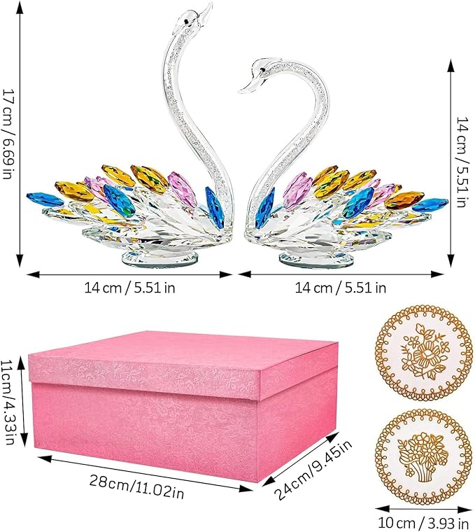 Crystal Swan Decor Figurine Home Collectibles Glass Statue 25th, 50th, 60th, Silver, Golden Wedding Anniversary Cute Elegant Decorations Gifts Ideas for Wife, Couple, Parents