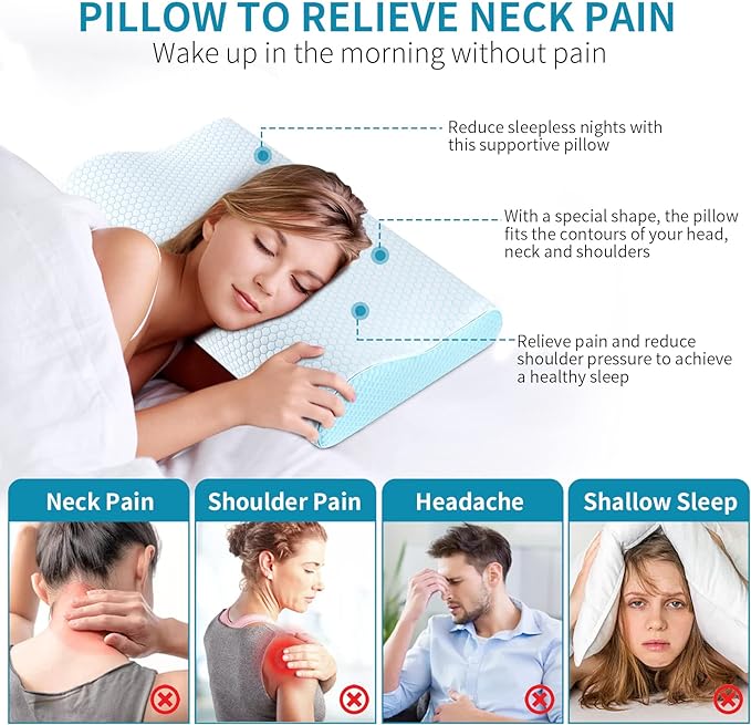Memory Foam Pillows Neck Pillow Bed Pillow for Sleeping Ergonomic Cervical Pillow Orthopedic Contour Pillow for Side Back Stomach Sleeper