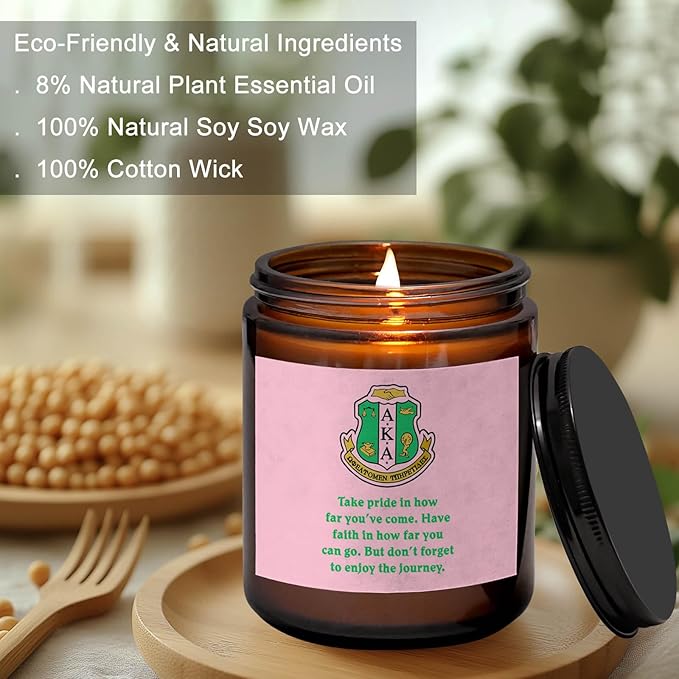 AKA Sorority Gifts Scented Candle for Women Girl,1908 Pink Green 7oz Candles, Inspirational Birthday Christmas Gifts for Sister Friends (Take Pride)