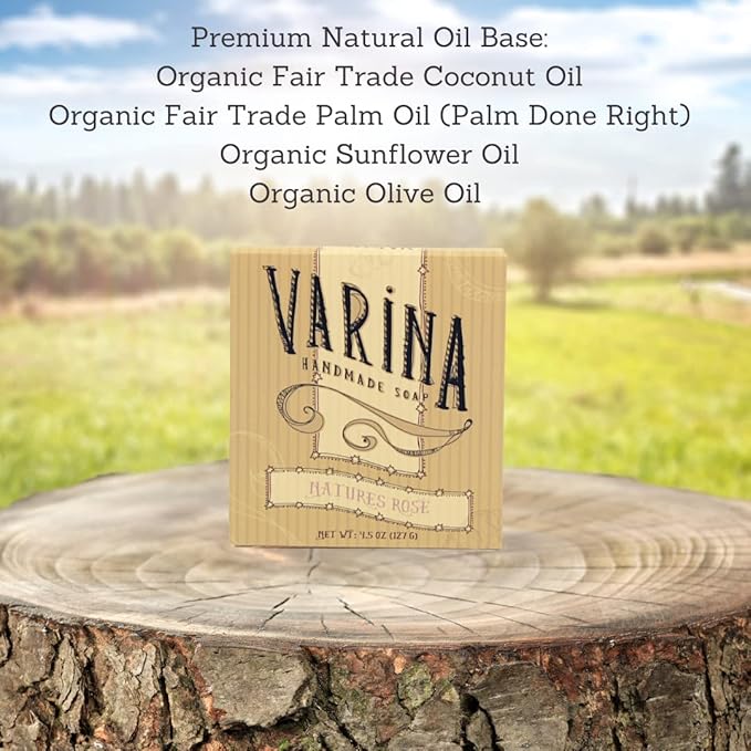 Varina Organic Nature's Rose Bar Soap - Gentle Cleansing for Sensitive Skin, Floral - 3 Pack - Experience Healthy and Glowing Skin