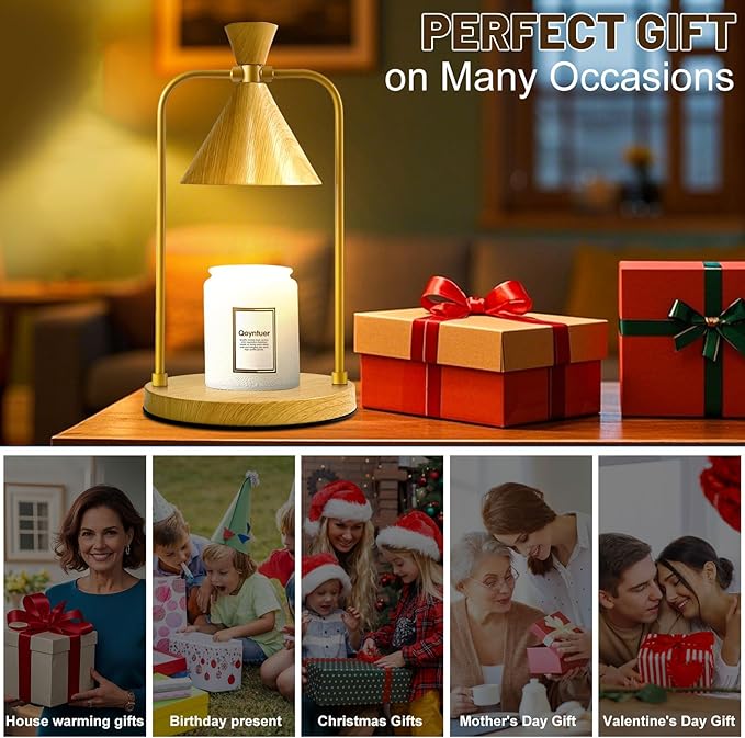 Candle Warmer Lamp with Timer Dimmer, Birthday Gifts for Women Mom, House Warming Gifts New Home Room Decor, Plug-in Operated Wax Melt Warmer for Scented Jar Candles with 2 Bulbs