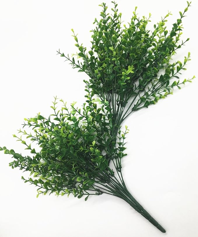 CATTREE Artificial Eucalyptus Plants, Plastic Christmas Decorations Fake Shrubs Bushes Green Leaves Wedding Indoor Outdoor Home Garden Verandah Kitchen Office Table Centerpieces Arrangements 8 pcs