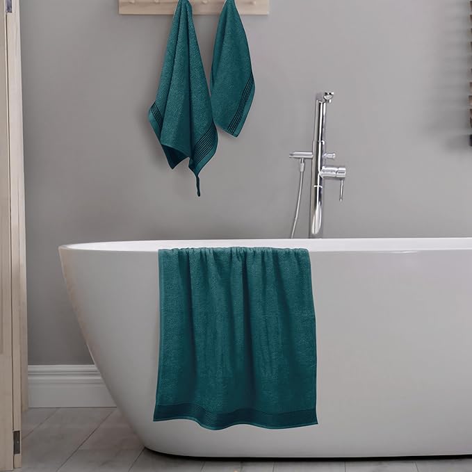 Belizzi Home Ultra Soft 3 Pack Cotton Towel Set, Contains a Bath Towel 28x55 inch, a Hand Towel 16x24 inch & a Wash Coth 12x12 inch, Ideal Everyday use, Compact & Lightweight -Teal
