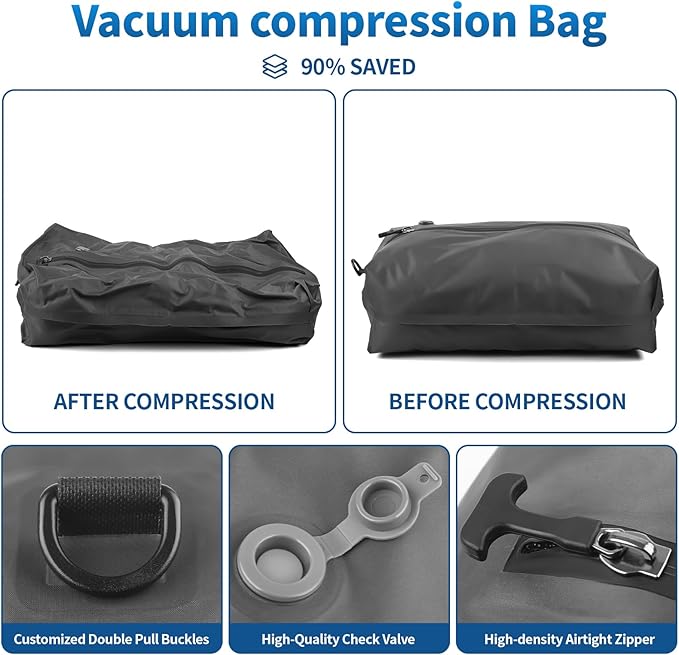 Vacuum Bags for Travel,Vacuum Bags for Travel with Wireless Vacuum Pump,IP67 Reusable Vacuum Compression Bags for Suitcases(1PC+Pump)