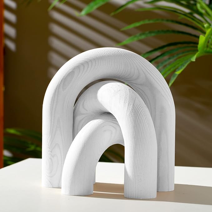 Qunclay 3 Pcs Wood Arch Decorative Objects Coffee Table Decor Modern Bookshelf Boho Home Decor for Shelves Mantel, Aesthetic Shelf Accent for Living Room Entryway(White)