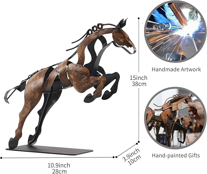 Horse Statue, Unique Metal Art Handmade Sculpture for Home Decor, Rustic Decor, Gifts for Horse Lovers (Vintage Brown)