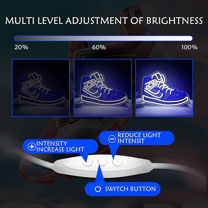Sneaker Neon Sign for Wall Decor Dimmable Blue and White Shoe LED Lights Cool Room Decor for Boys Game Room Teen Bedroom Home Neon Sign Sneakerhead Shoe Gifts