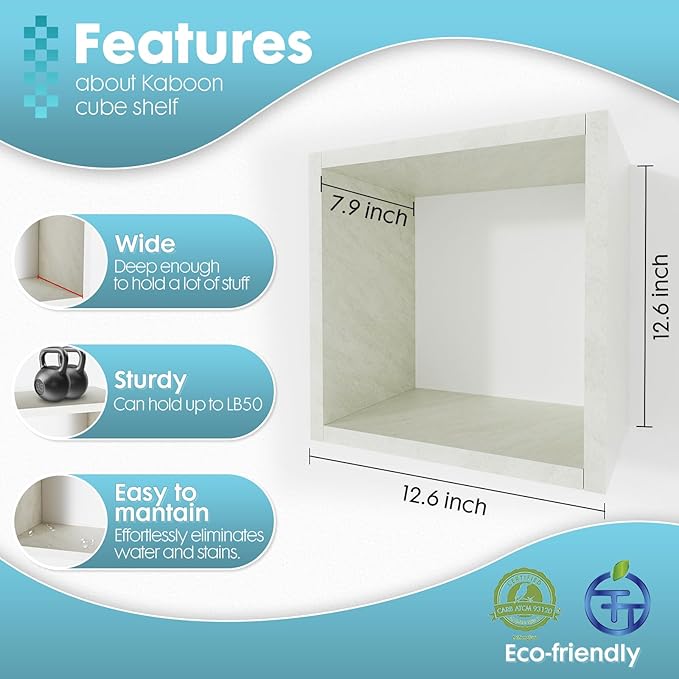 Kaboon Cube Floating Shelves Set2, Display Shelves Wall Mount 7.75" D x 12.5" W x 12.5" H, (Sea Salt, Square 2 Cubes)