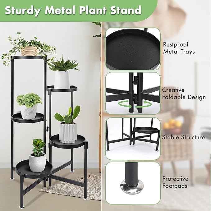 Tiered Metal Plant Stand,5-Tier Plant Stands Indoor Outdoor,Corner Plant Stand Multiple Flower Pot Holder for Living Room Patio Garden Balcony Displaying plants