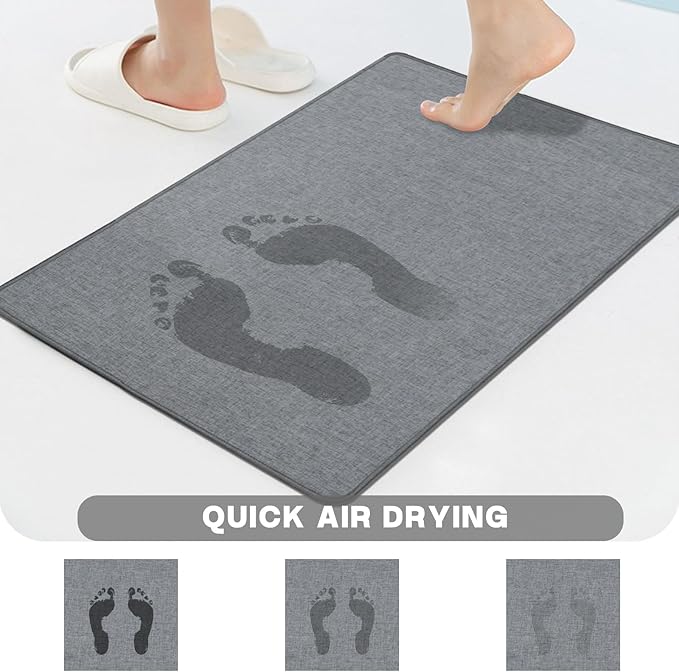 Yancorp 2'x5' Ultra Thin Bathroom Rugs,Low Profile Bath Rug,Fit Under Door,Non Slip,Machine Washable Shower Rug,Dark Grey