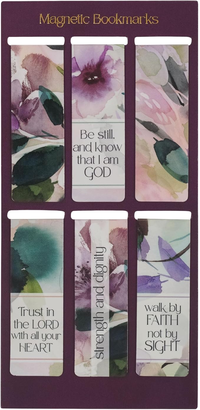 Christian Art Gifts Colorful Inspirational Magnetic Scripture Bookmark Set for Women: Bible Verses, White, Purple, Teal, Pink, Green Multicolor Floral Cute Watercolor Theme for Books, Bibles, Set of 6
